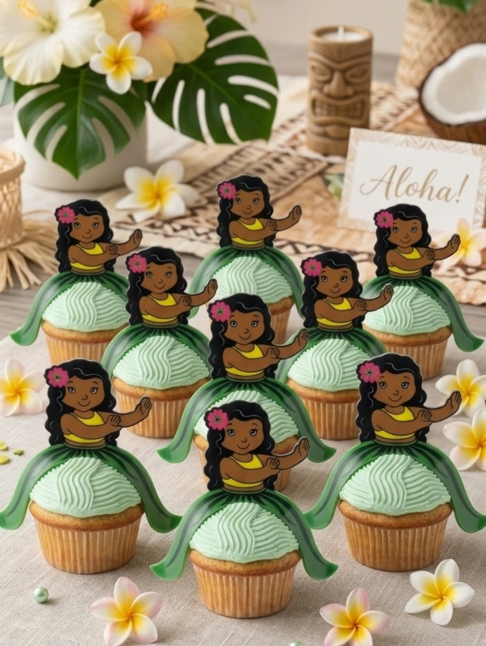Hawaiian Cupcake Toppers 12 Count Vintage 2000's NOS Oriental Trading Co. NWT